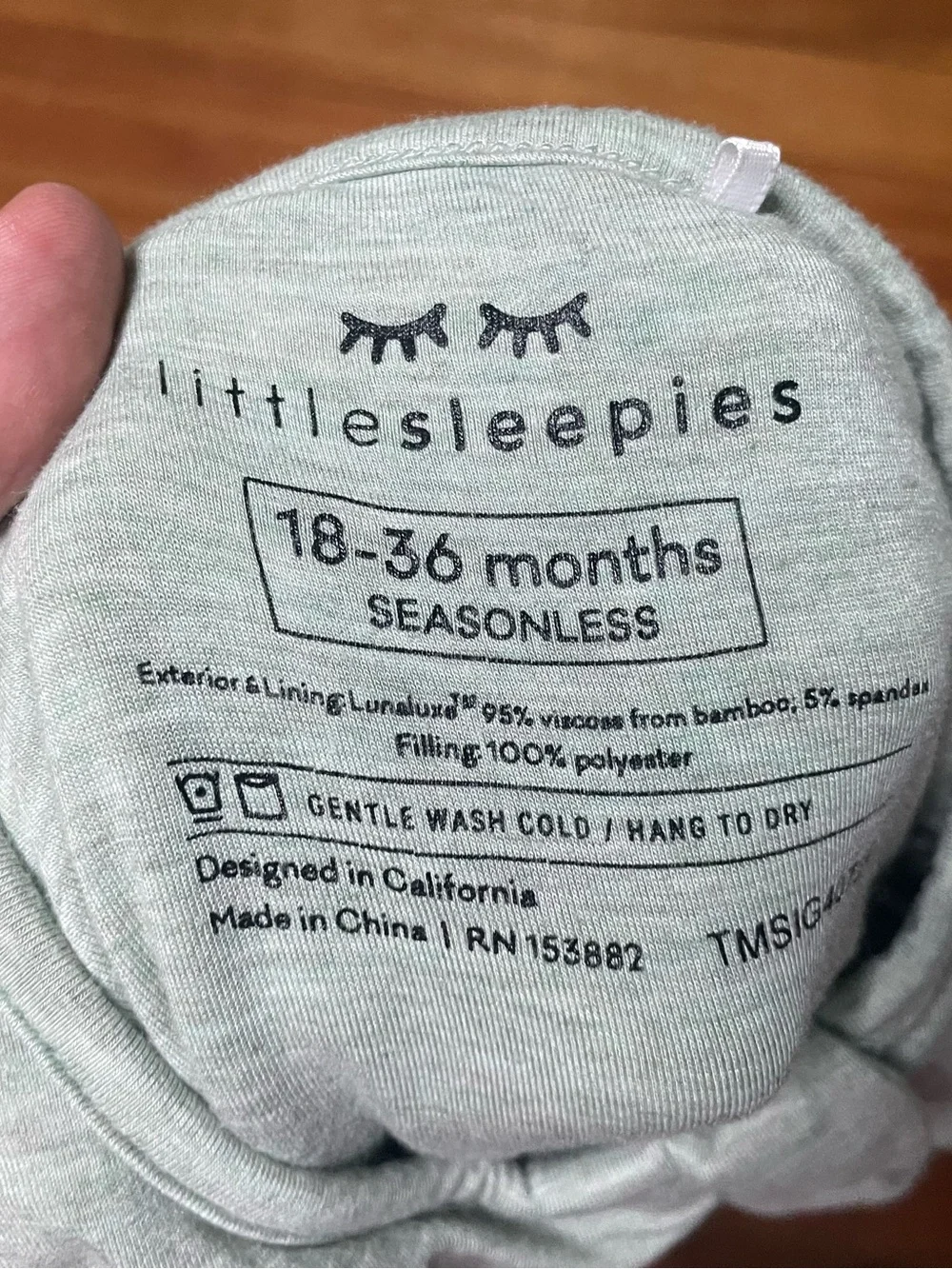 Little Sleepies Sage Green Bamboo Seasonless Sleep Sack Size 18-36 Months